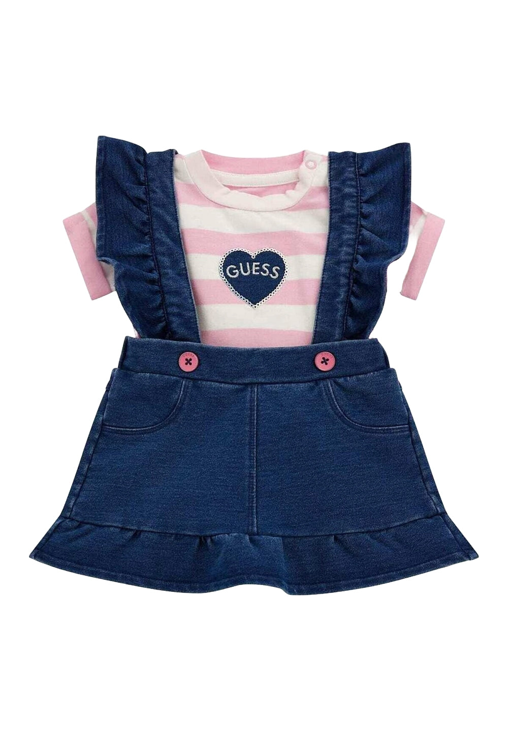 Conjunto de peto azul y rosa para niña