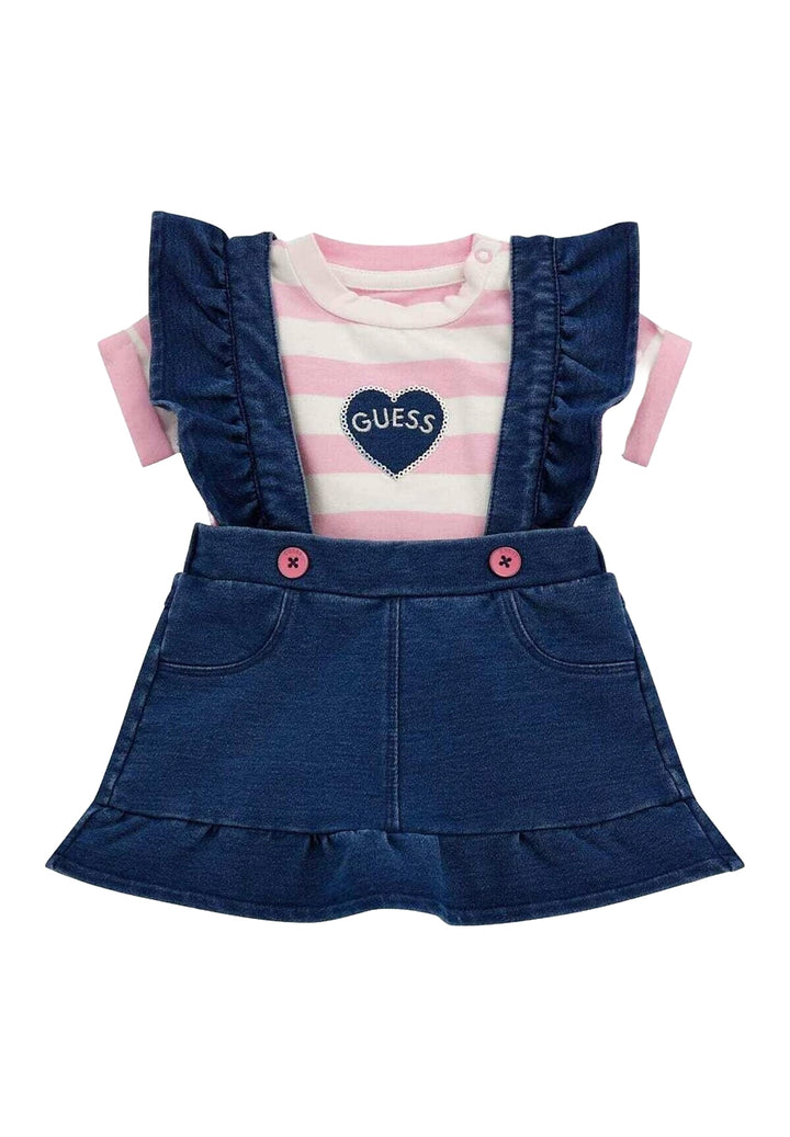 Conjunto de peto azul y rosa para niña