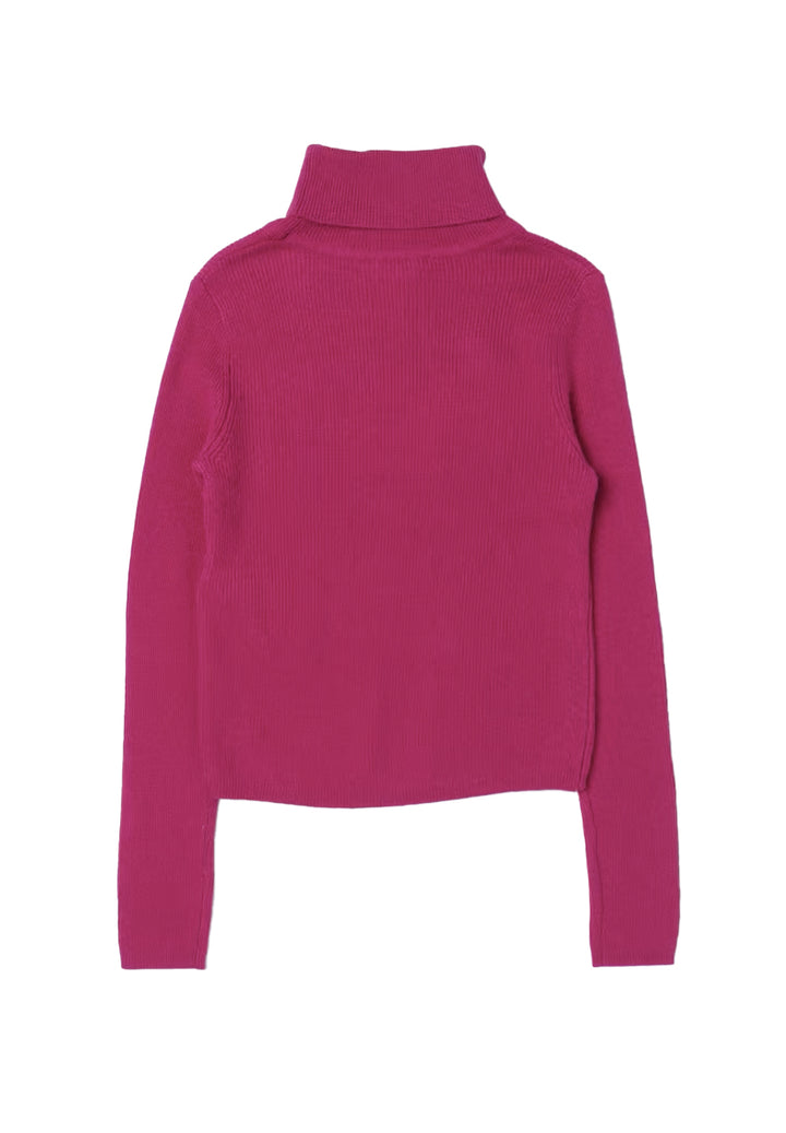 Pull col roulé fuchsia pour fille