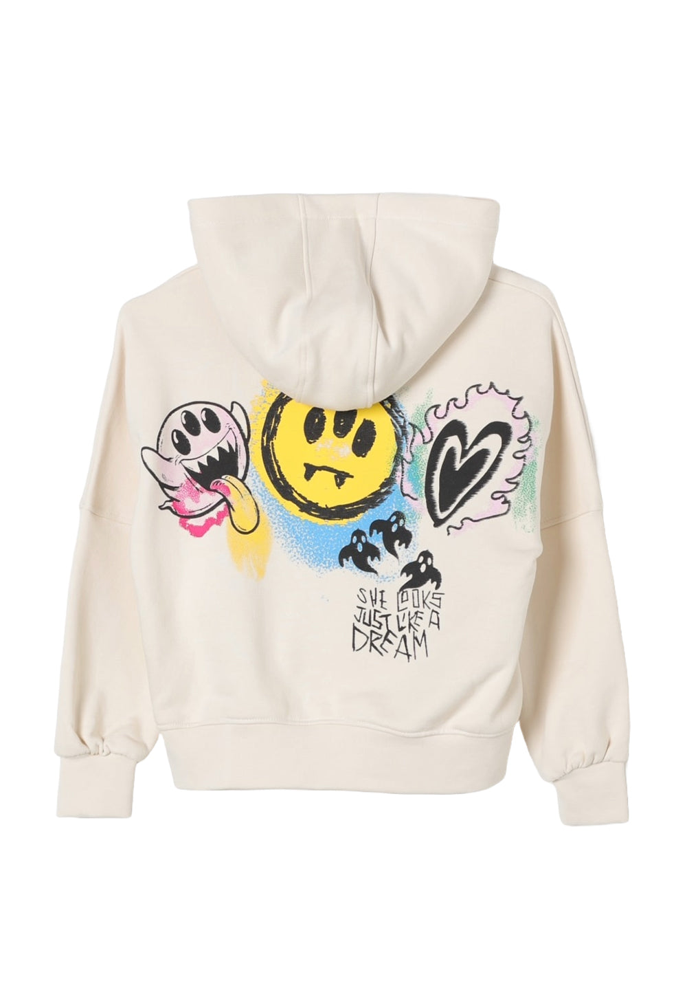 Sudadera con capucha color crema para niña