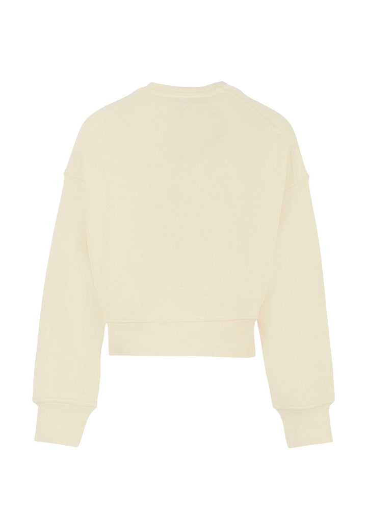 Sudadera de cuello redondo color crema para niña