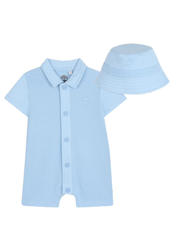 Baby boy's romper and hat set in light blue