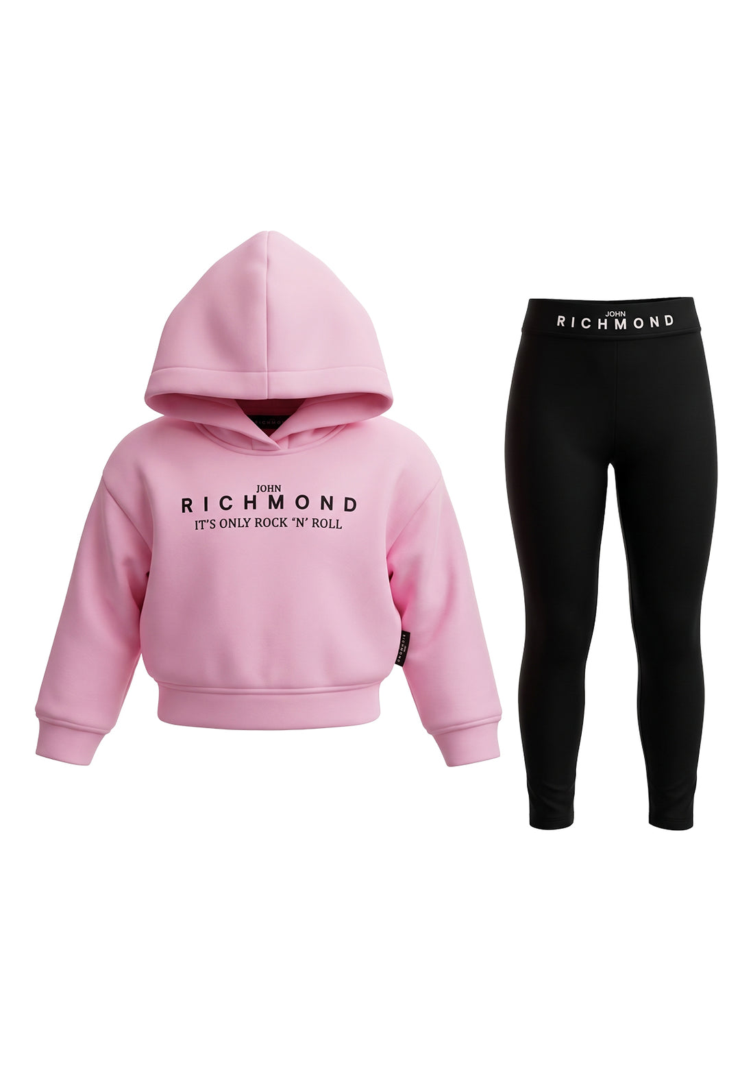 Conjunto de sudadera rosa y negro para niña