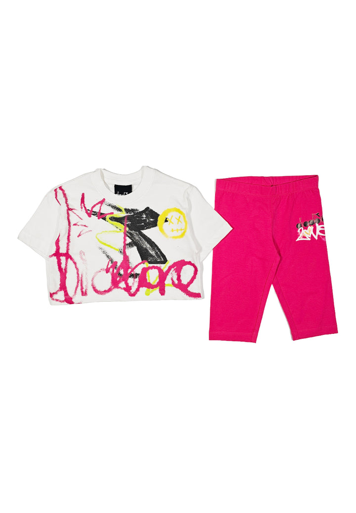 Tenue blanche et fuchsia pour fille