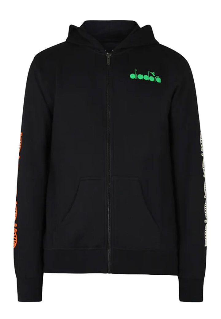Sudadera negra con capucha y cremallera para niño