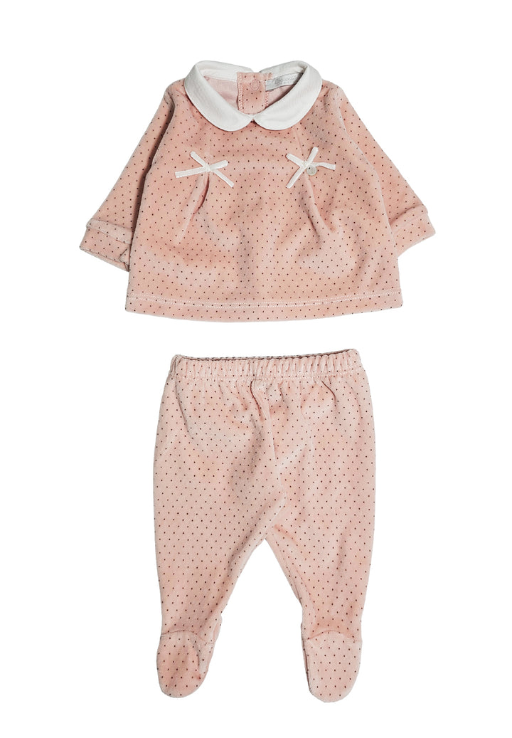 Powder pink chenille outfit for baby girl