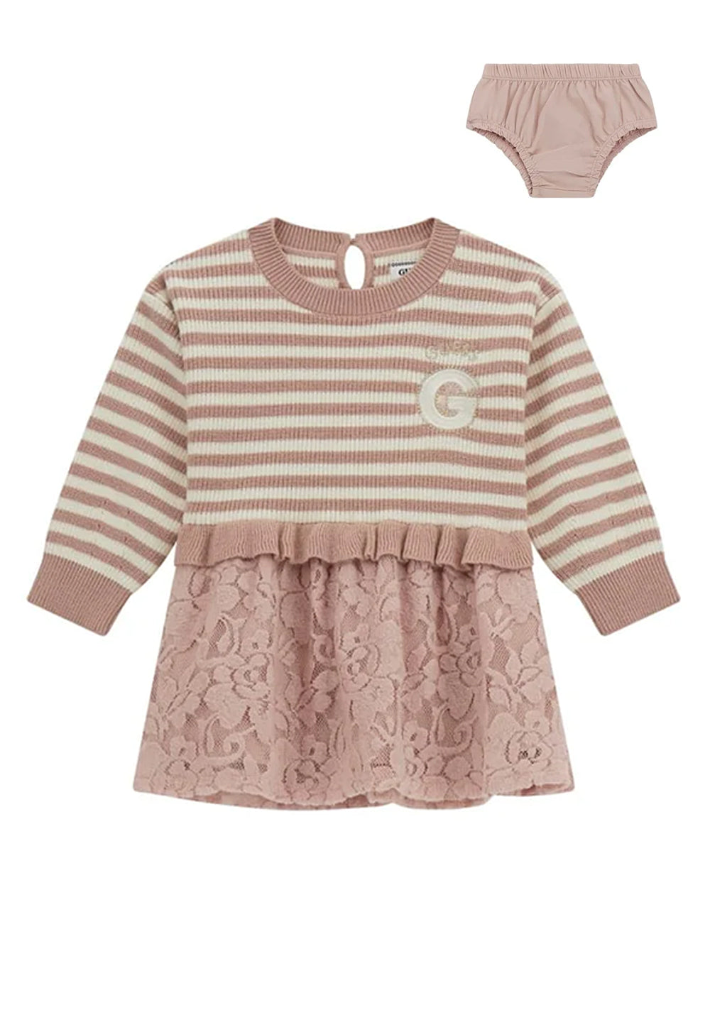 Conjunto de vestido de punto y braga beige para niña