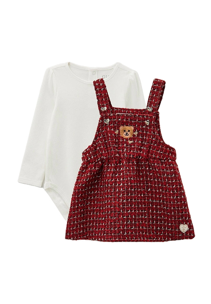 Ensemble salopette blanc et rouge pour fille
