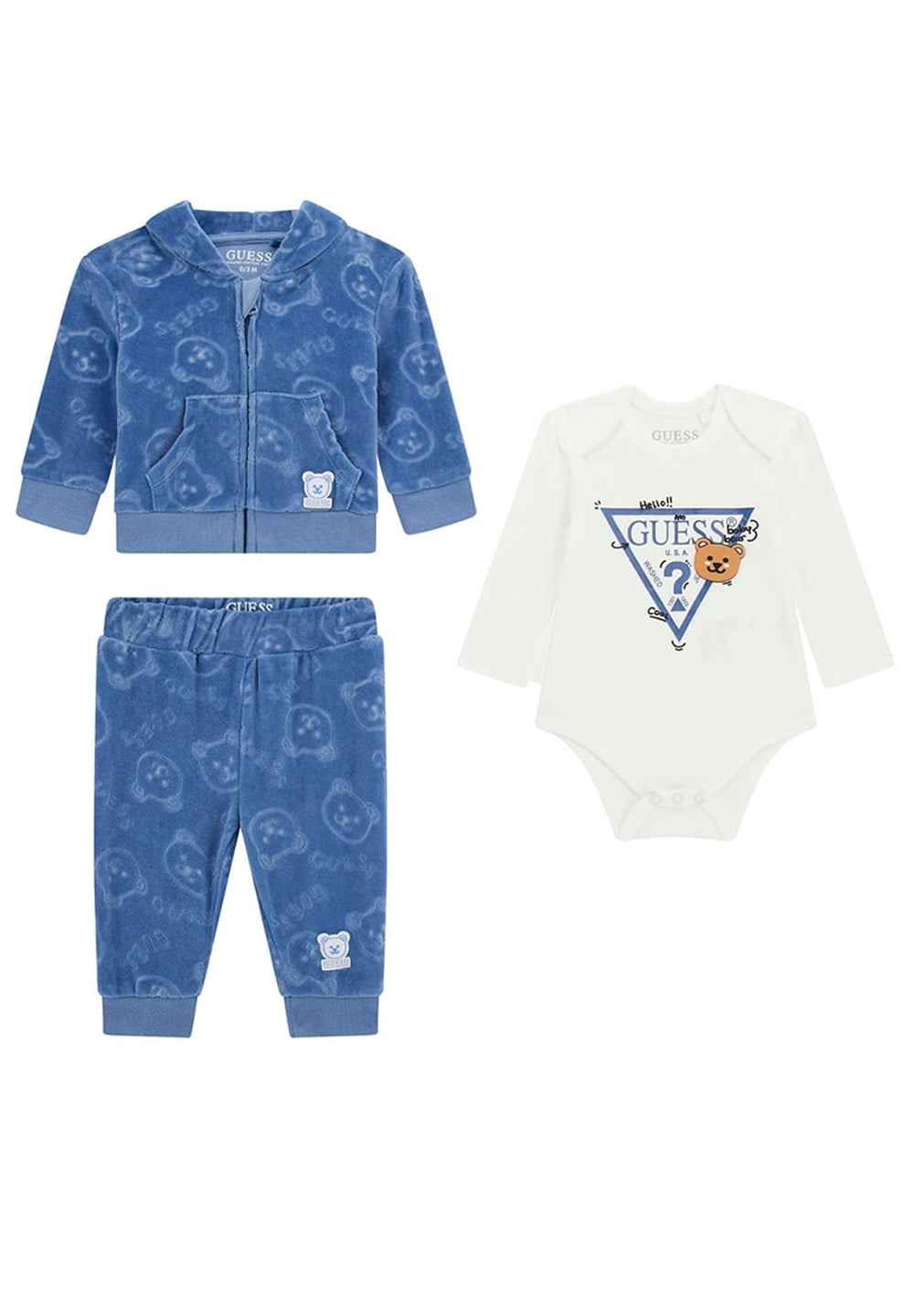 Conjunto de 3 piezas azul y blanco para recién nacido