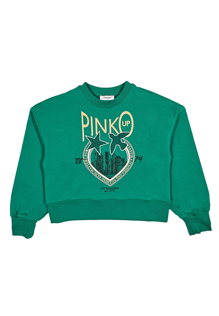 Grünes Sweatshirt mit Rundhalsausschnitt für Mädchen