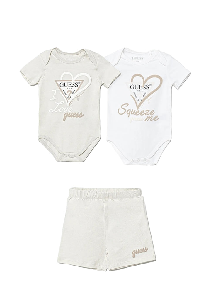 Baby girl onesie + white-beige shorts set