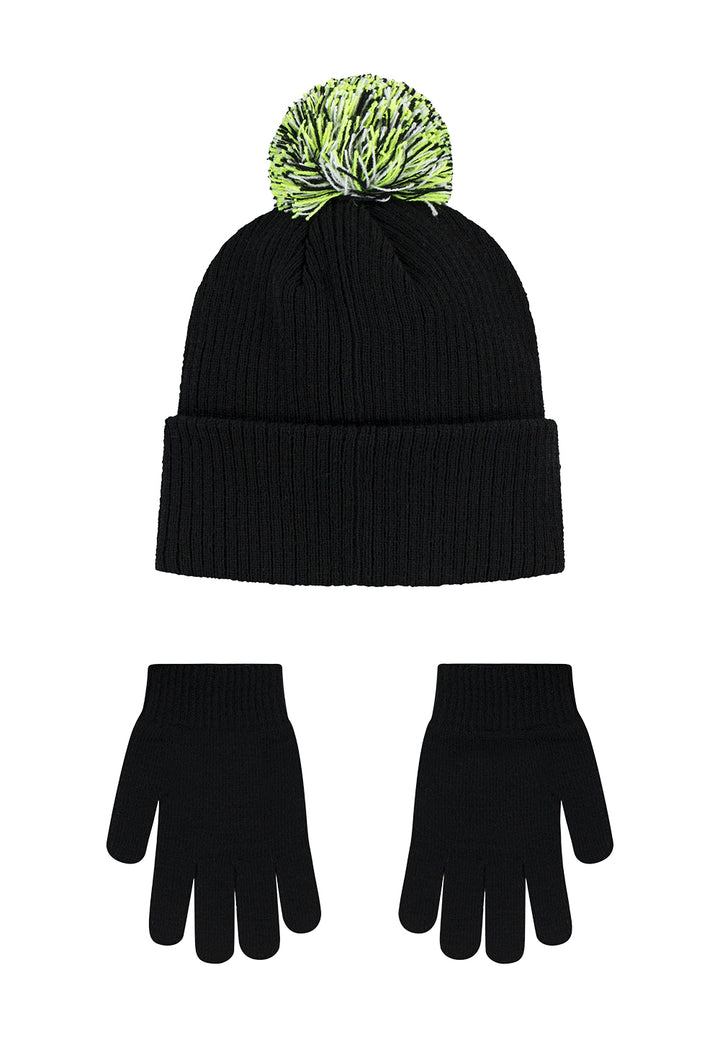 Set de gorro y guantes negro para niño