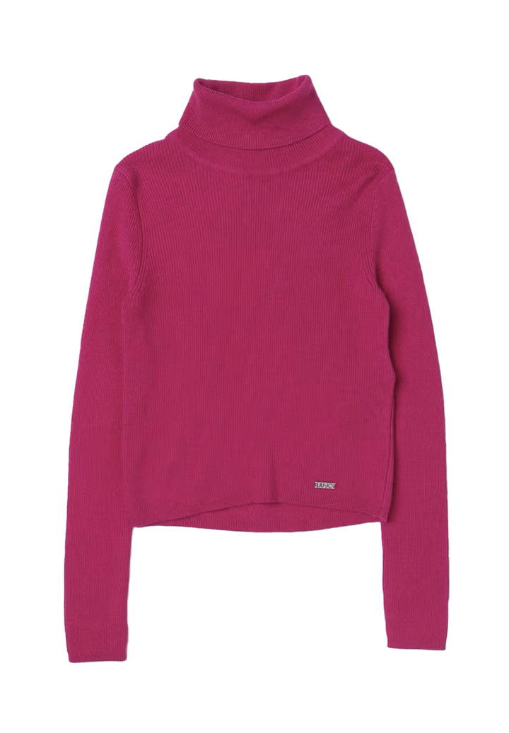 Pull col roulé fuchsia pour fille