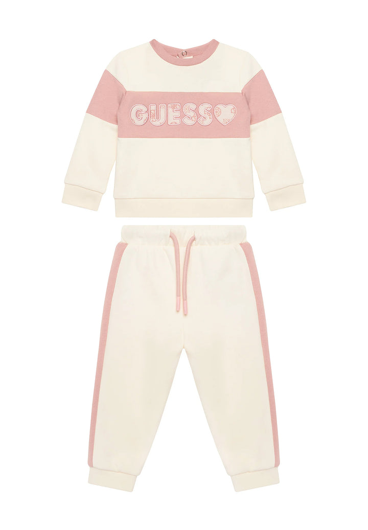 Conjunto de sudadera crema y rosa para bebé niña