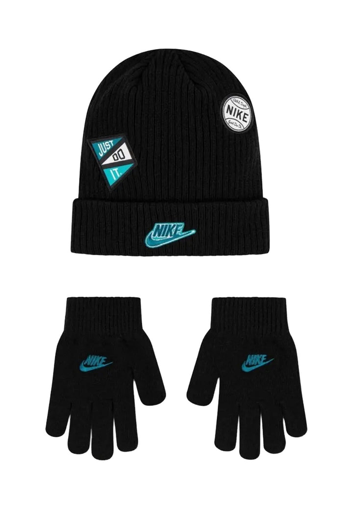 Conjunto de gorro y guantes negros para niño