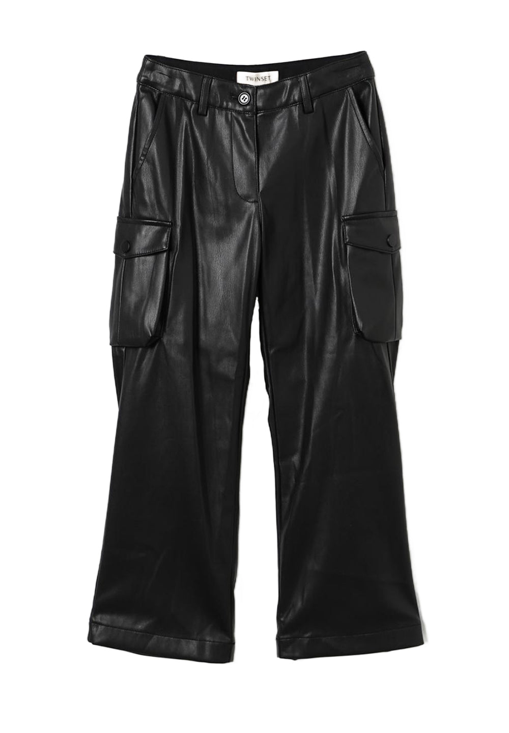 Pantalones de piel sintética negros para niña
