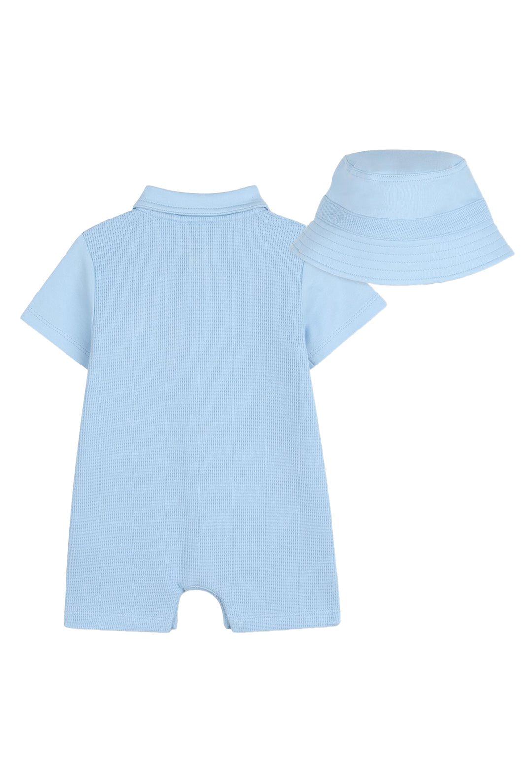 Baby boy's romper and hat set in light blue