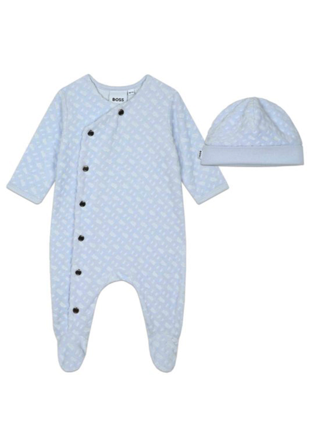 Conjunto de pelele y gorro azul para recién nacido