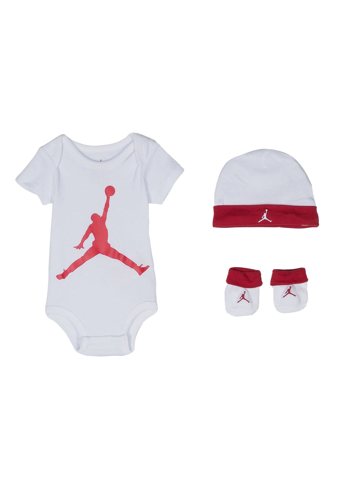 Set aus weißem und rotem Babybody, Mütze und Söckchen für Jungen