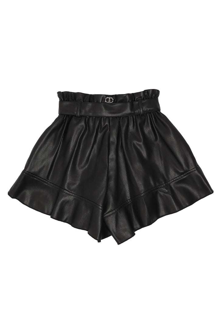 Shorts de piel sintética negro para niña