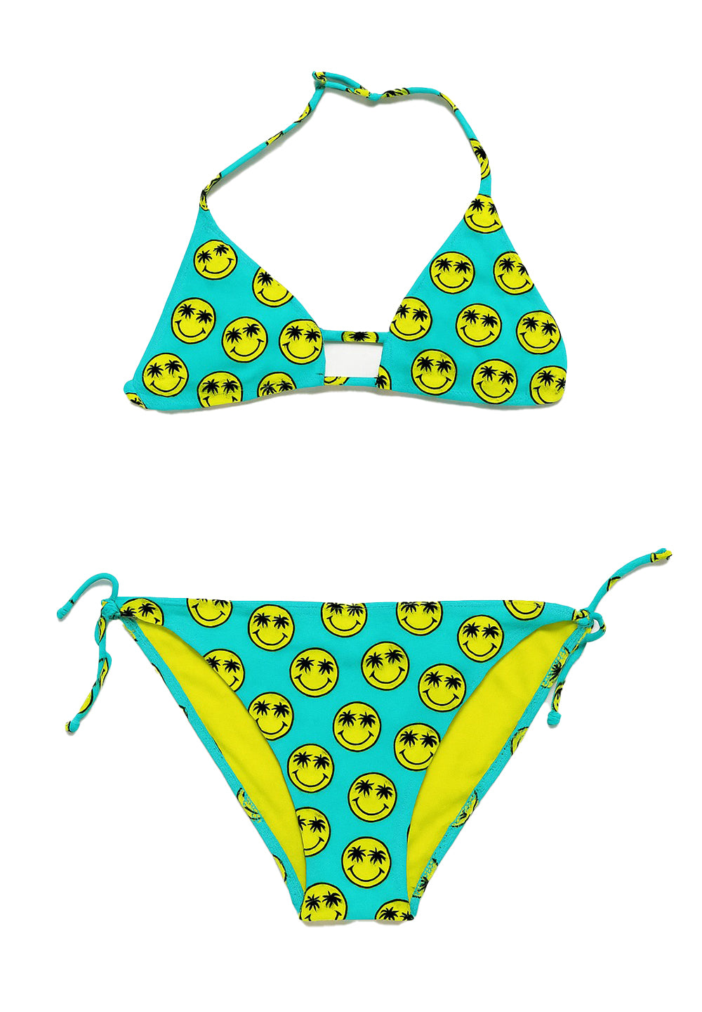Bikini de niña celeste y amarillo flúor