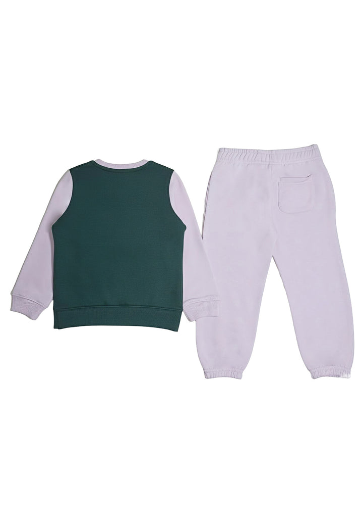 Conjunto de sudadera verde y lila para niña