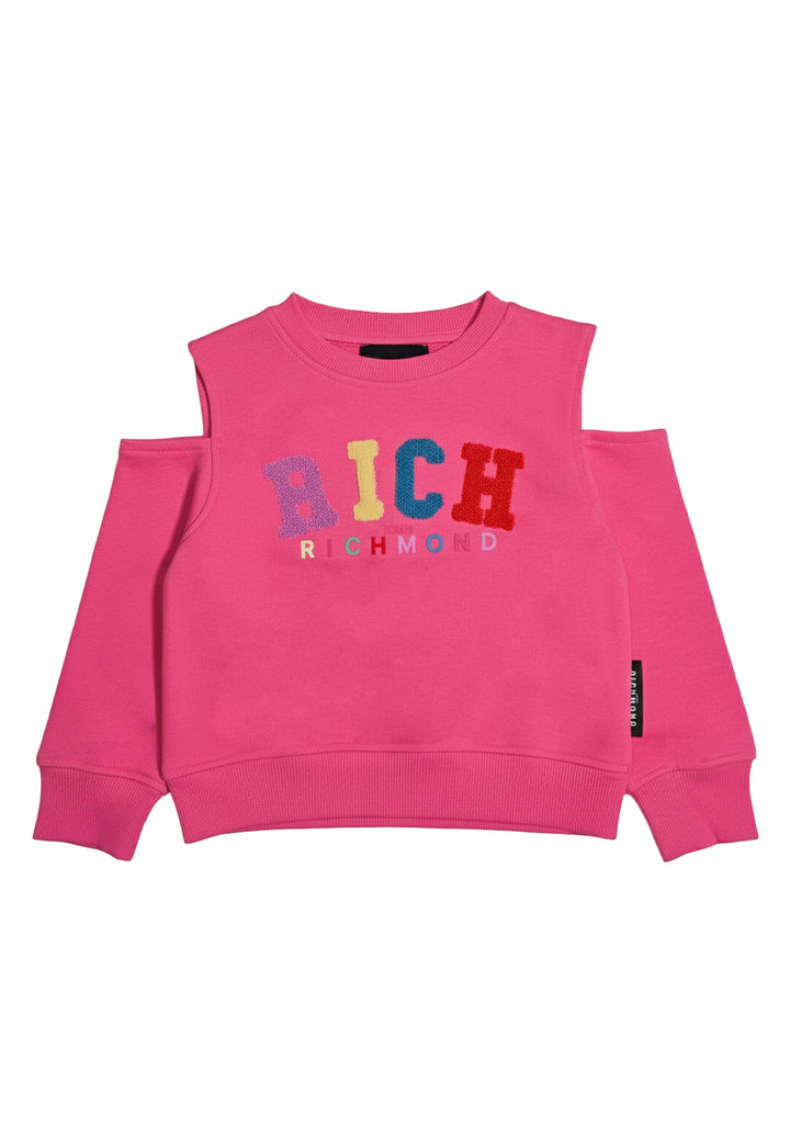 Sudadera de cuello redondo fucsia para niña