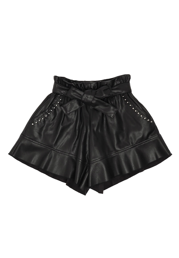 Shorts de piel sintética negro para niña