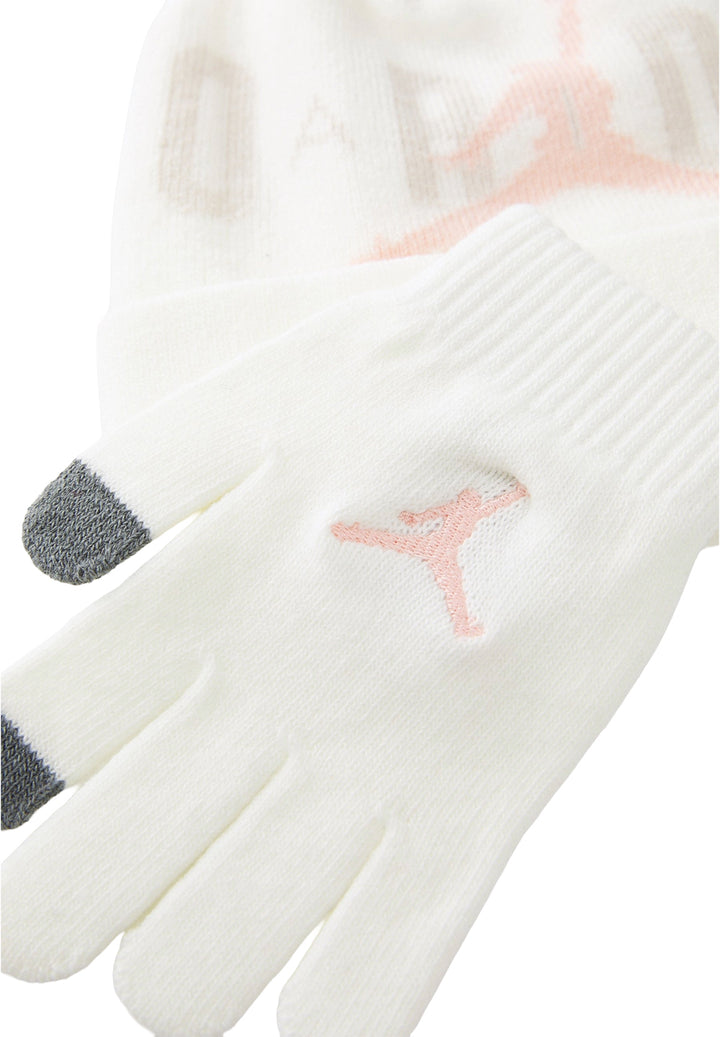 Conjunto de gorro y guantes color crema para niña