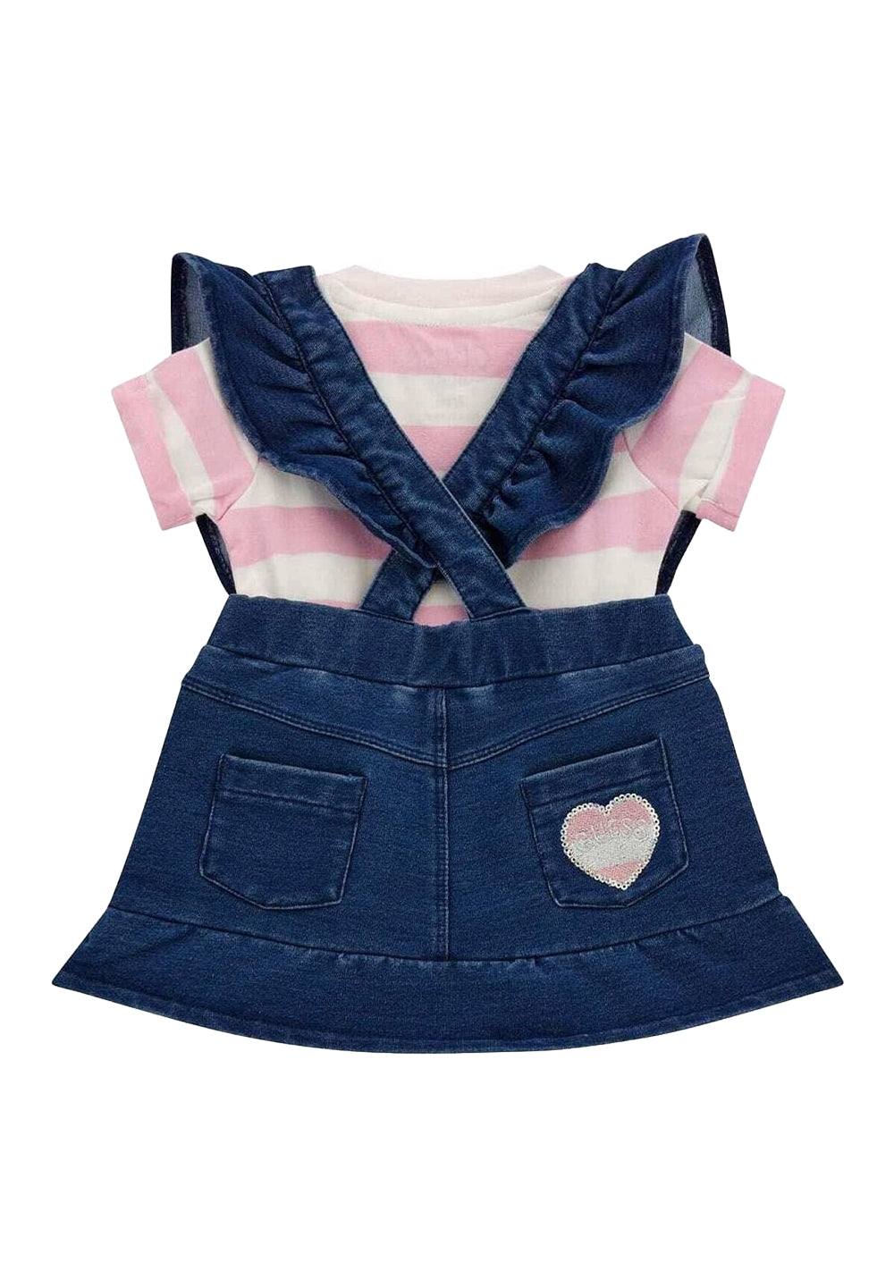 Conjunto de peto azul y rosa para niña