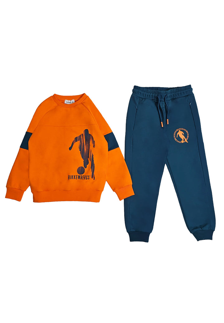 Conjunto de sudadera naranja-azul para niño