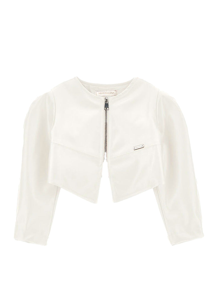 Cream faux leather jacket for baby girl