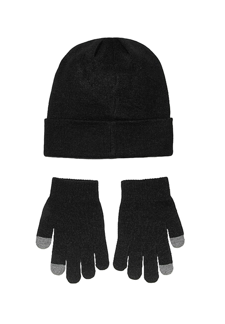Schwarzes Mützen- und Handschuhset für Kinder