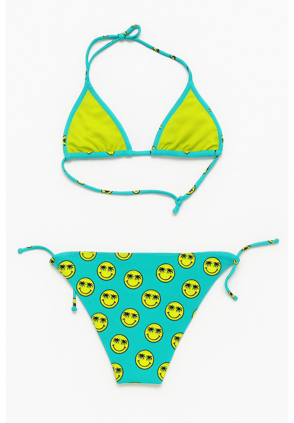 Bikini de niña celeste y amarillo flúor