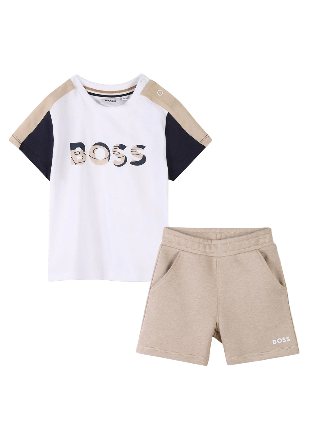 Conjunto blanco y beige para niño