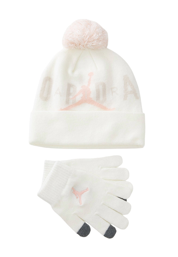 Conjunto de gorro y guantes color crema para niña