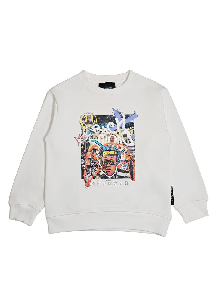 Sudadera blanca de cuello redondo para niño