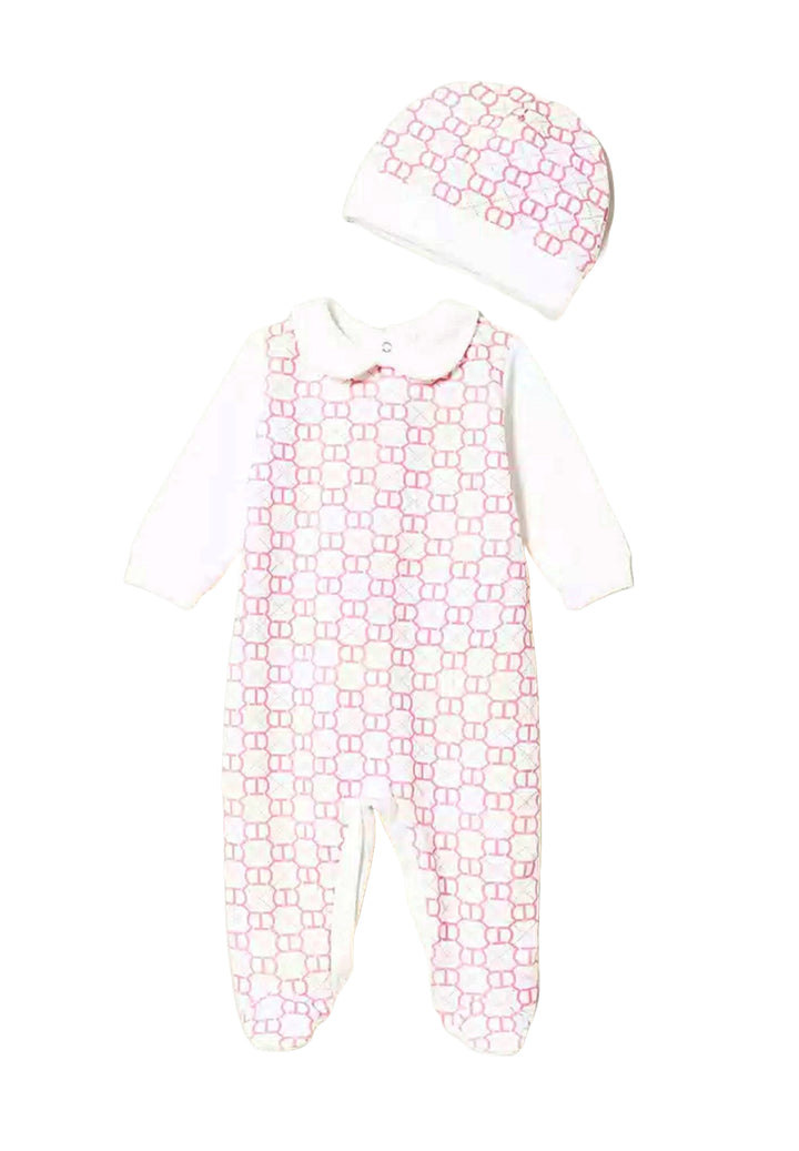 Baby girl's white onesie and hat set