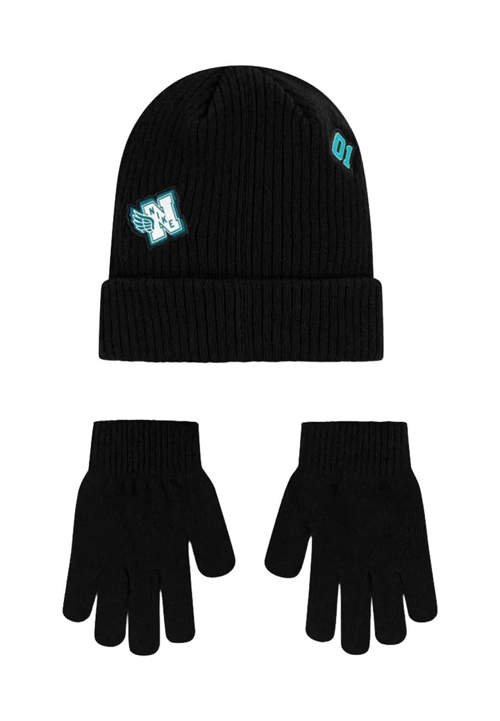 Conjunto de gorro y guantes negros para niño