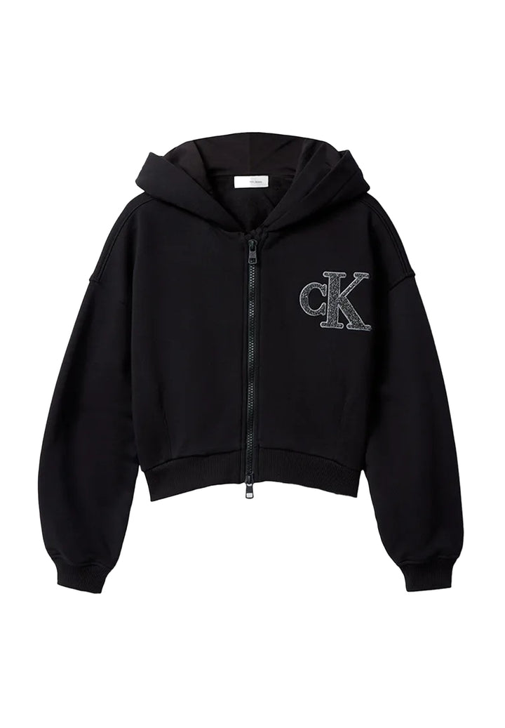 Sudadera con cremallera y capucha negra para niña