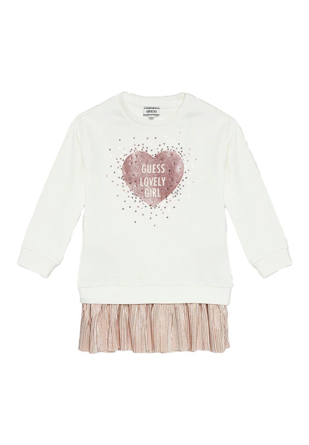 Vestido sudadera blanco y rosa para niña