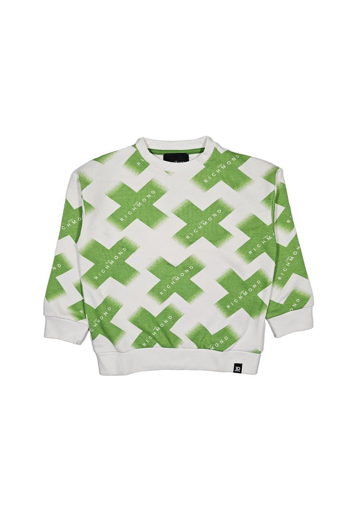 Felpa girocollo bianco-verde per bambino - Primamoda kids